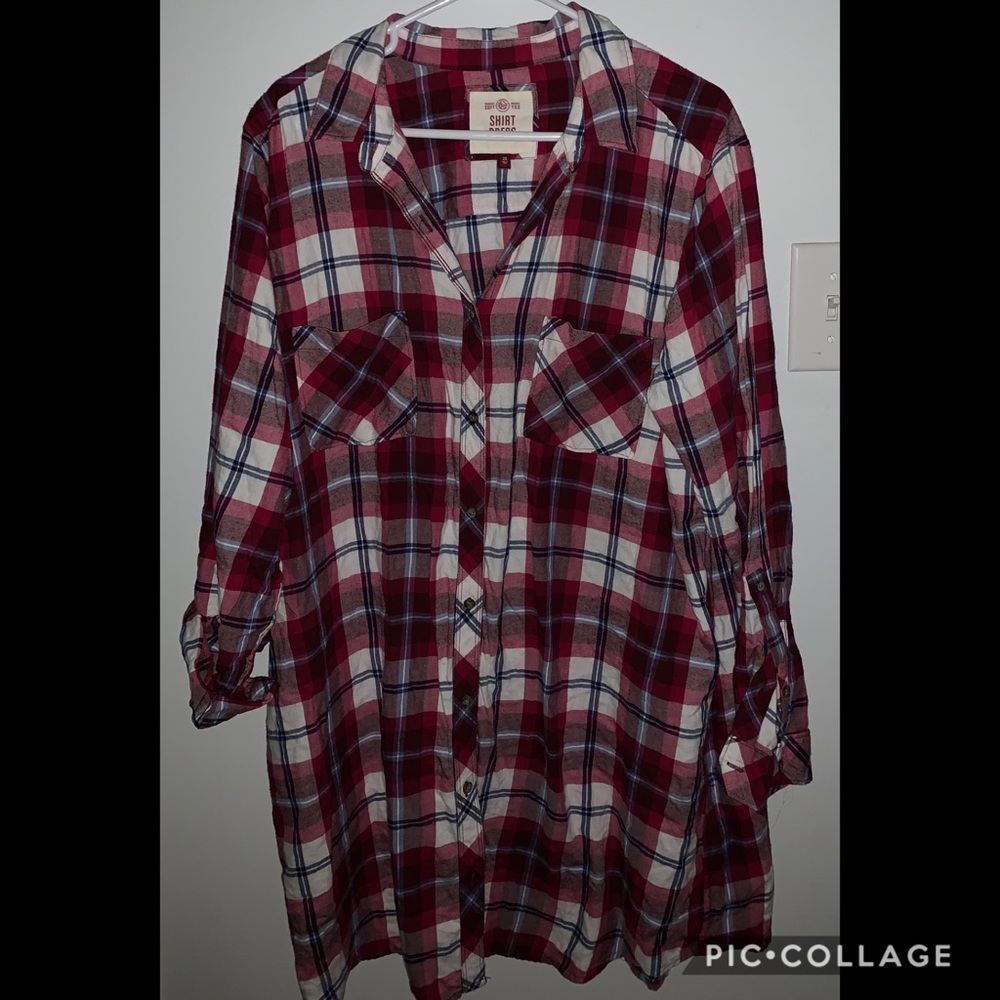 Button down plaid shirt dress